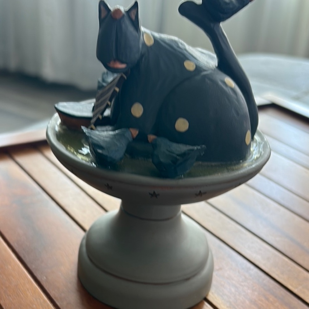 Vtg Williraye Studio WW1317 2000 Cat with Sailboat in Birdbath Folk Art Figurine